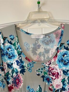 Sign Here Floral Maxi Dress in Gray with Blue & Pink Blooms
